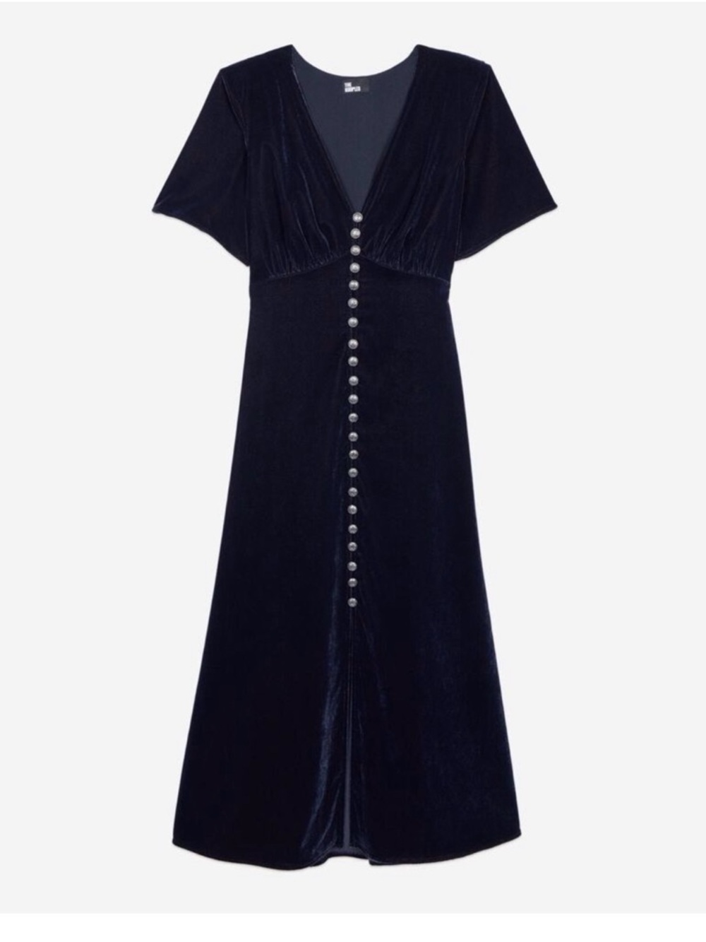The Kooples Navy Velvet Midi Dress with Front Buttons